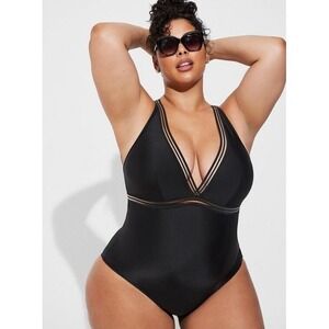 Torrid Black Mesh Trim One Piece Swimsuit